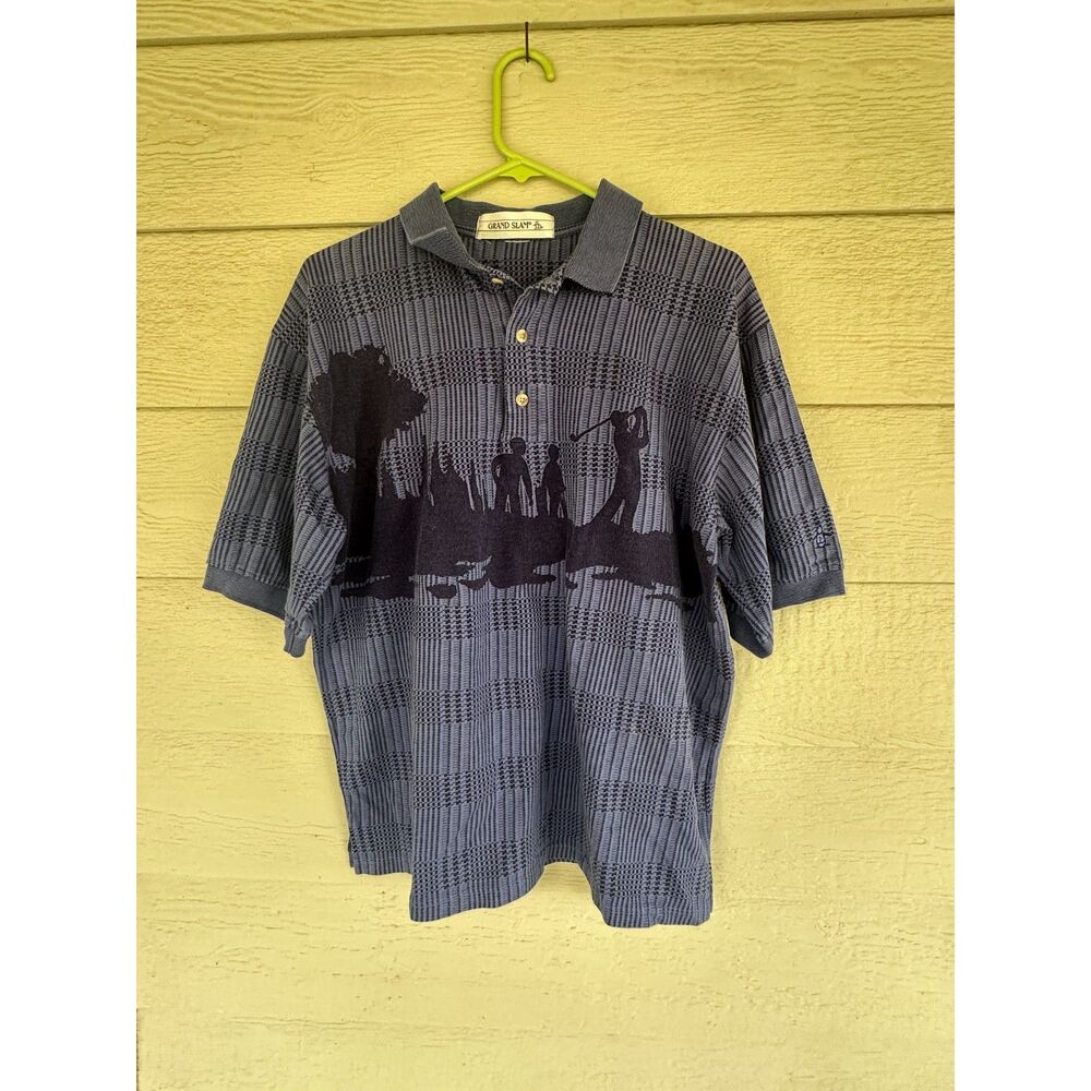 Vintage Munsingwear Grand Slam Golf Scene Textured Knit Polo Shirt Men's Size M